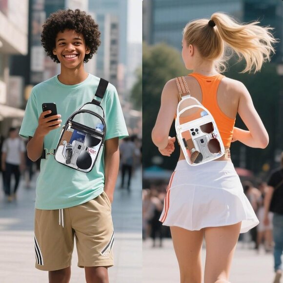 Clear Stadium Approved Sling Bag Women Men Adjustable Shoulder Crossbody - Picture 2 of 6